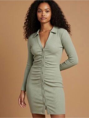 Abercrombie Sage Green Ruched Dress